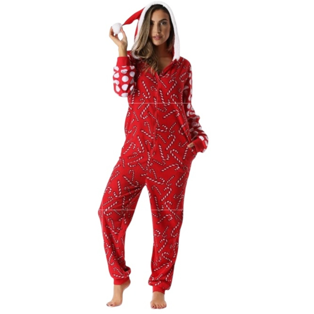 #followme Womens XL Christmas Onesie Microfleece Winter Pajamas Candy Cane NWT